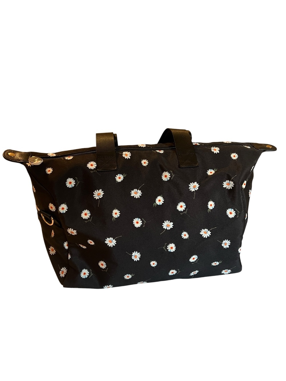 Alice + Olivia Daisy Print Duffel Bag Black Weekender Travel Tote - Like New